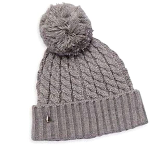 Kate Spade Knit Cable Pom Beanie- Heather Grey main image 4